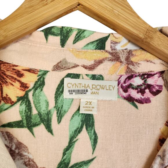 Cynthia Rowley Womens Floral Linen Blend Popover Top Plus Size 2X Paradise Boho - Picture 3 of 10